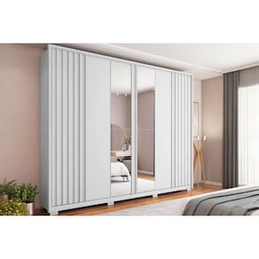 Guarda Roupa Casal 6 Portas (2 c/ Espelho) e 4 Gavetas Apollo Lux Branco - Caemmun