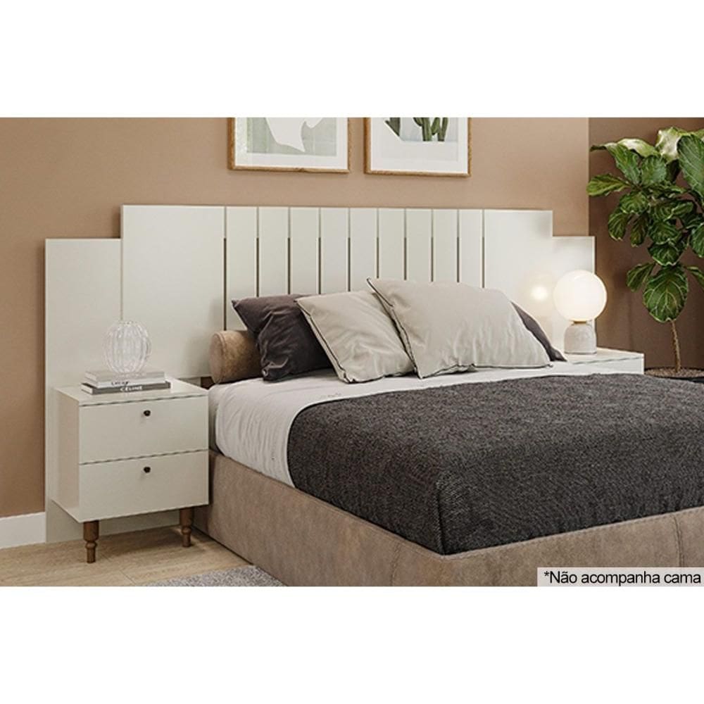 Cabeceira Cama Box Madeirado Casal/Quenn Genova c/ 2 Mesas e 4 Gavetas Off White - Panan