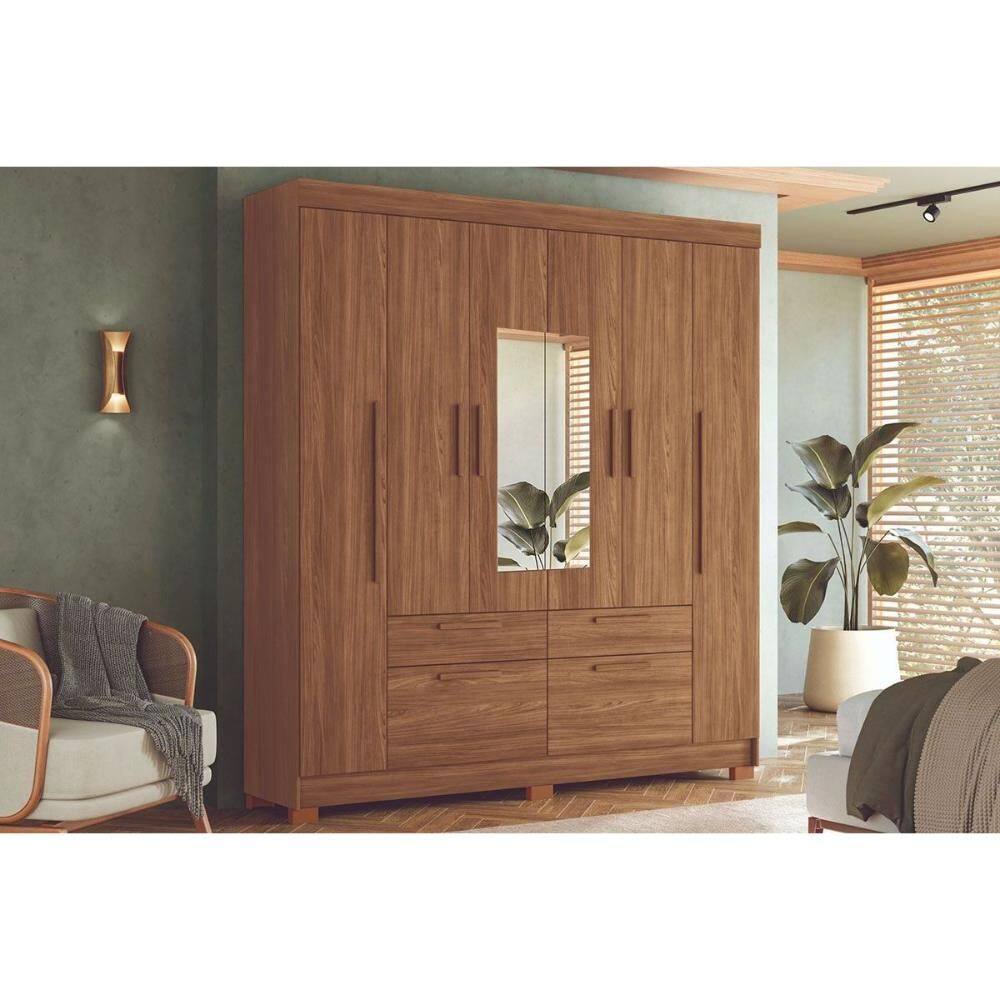 Guarda Roupa Casal 6 Portas (2 c/ Espelho) e 4 Gavetas c/ Pés Guarapuava 6.4 Jatobá - Santos Andirá