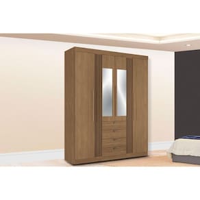 Guarda Roupa Casal 4 Portas (2 c/ Espelho) e 4 Gavetas Aurora 4.4 Jatobá - Santos Andirá