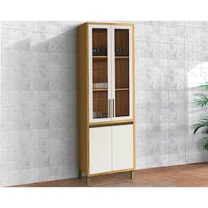 Cristaleira de Cozinha Tempranillo c/ 4 Portas (2 c/ Vidro Canelado) 70x230cm Amendoa/Off White - Ronipa