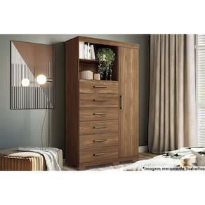 Cômoda de Quarto Marabá 1.6 c/ 1 Porta 6 Gavetas e Pés Jatobá - Santos Andirá