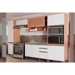 Cozinha Completa Thela Macadâmia 5 Peças (2Aéreos+1Balcão+2Paneleiros) CZC17 Freijo/Branco - Telasul
