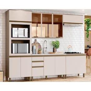 Cozinha Completa Connect 6 Peças (2Aéreos+2Balcões+1paneleiro+1Complemento) s/Pia CPT95 Duna/Cristal - Henn