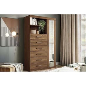 Cômoda de Quarto Marabá 1.6 c/ 1 Porta c/ Espelho e 6 Gavetas Jatobá - Santos Andirá