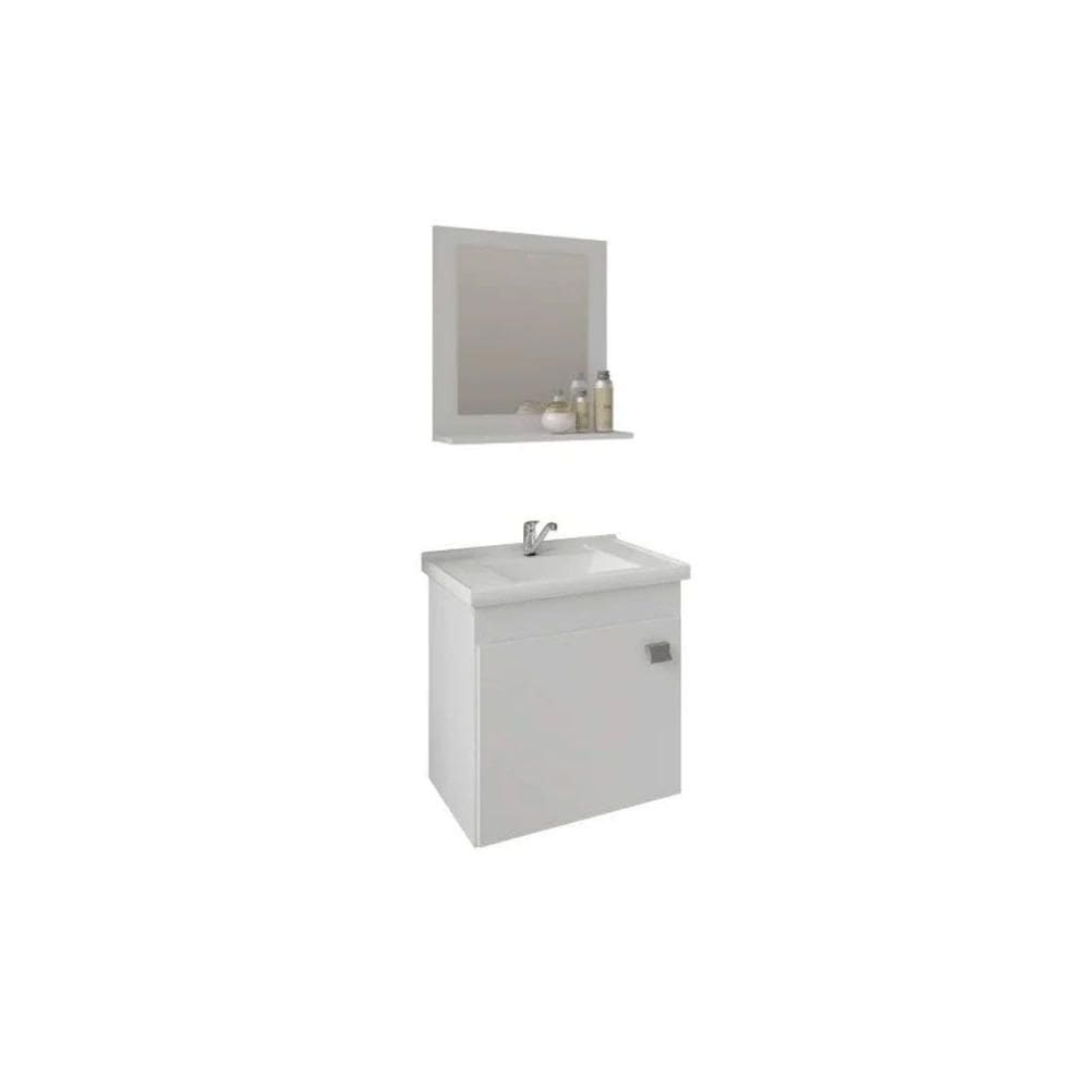 Conjunto de Banheiro Balcão Suspenso Iris c/ Cuba 44cm e Espelheira 40cm Branco - MGM