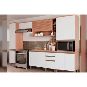 Cozinha Completa Thela Macadâmia 5 Peças (2Aéreos+1Balcão+2Paneleiros) CZC19 Freijo/Branco - Telasul