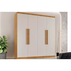 Guarda Roupa Solteiro 4 Portas e 3 Gavetas Império Naturale/Off White - Rufato