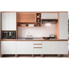 Cozinha Completa Thela Macadâmia 6 Peças (2 Aéreos + 2 Balcões + 2 Paneleiros) CZC27 Freijo/Branco - Telasul