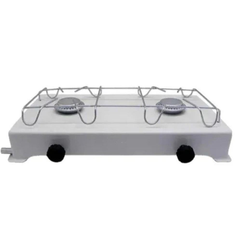 Fogão Fogareiro Branco 2 Bocas Camping Portátil A Gás