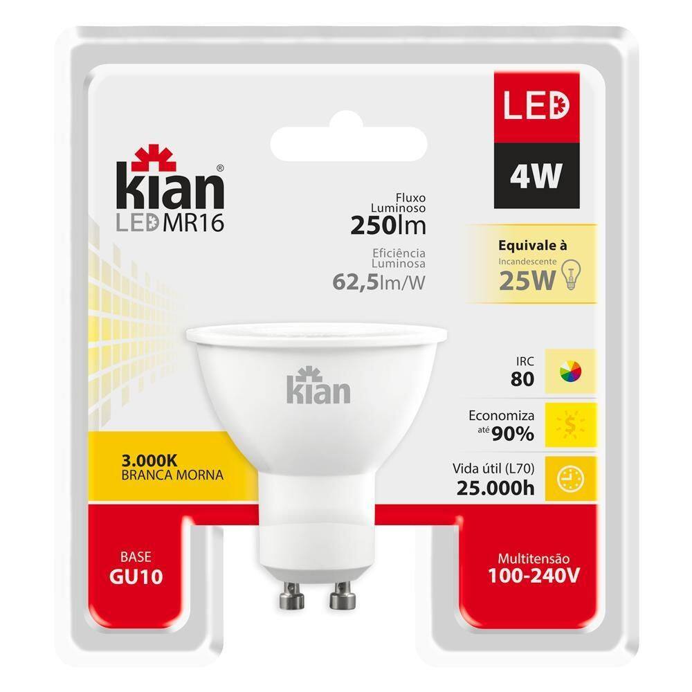 Lâmpada Led Dicroica 6W Kian Gu10 Mr16 3000K Bivolt - 11296