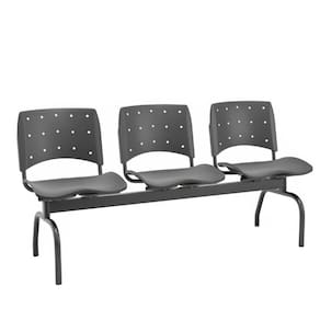 Longarina Ergoplax 3 Lugares Preto Plaxmetal