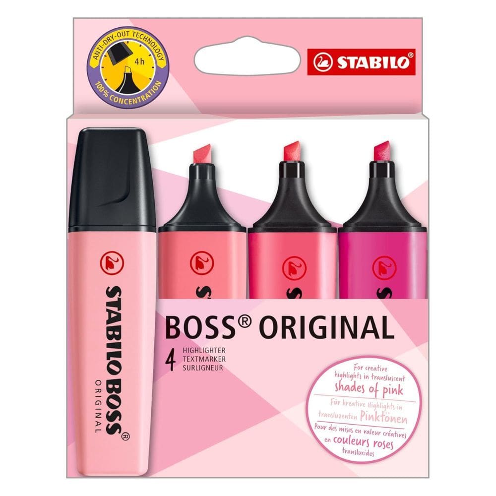 Kit 4 Marca Texto Stabilo Boss Shades of Pink Blister - Stabilo | Papelaria | Anotação | Material Escolar | Rosa |