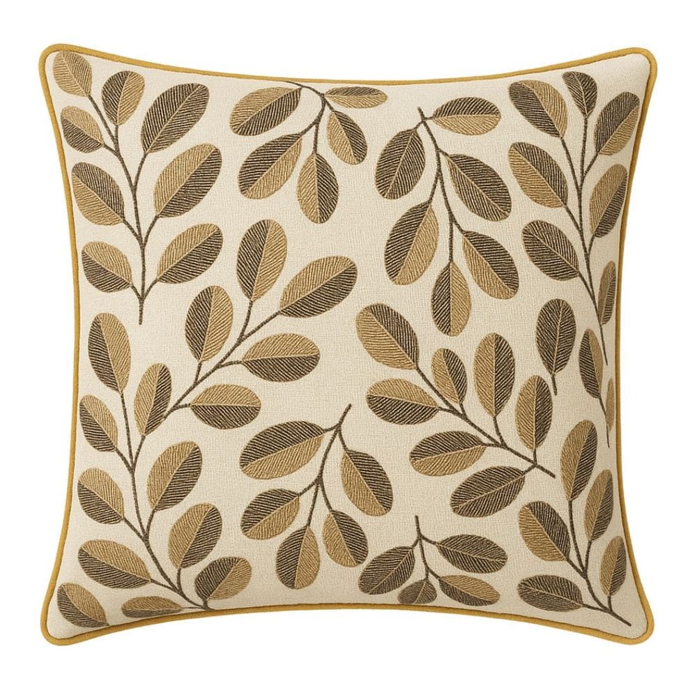 Almofada Cheia Tecido Daphne Luxo Folhagens Creme Com Enchimento 42x42cm - Jolitex