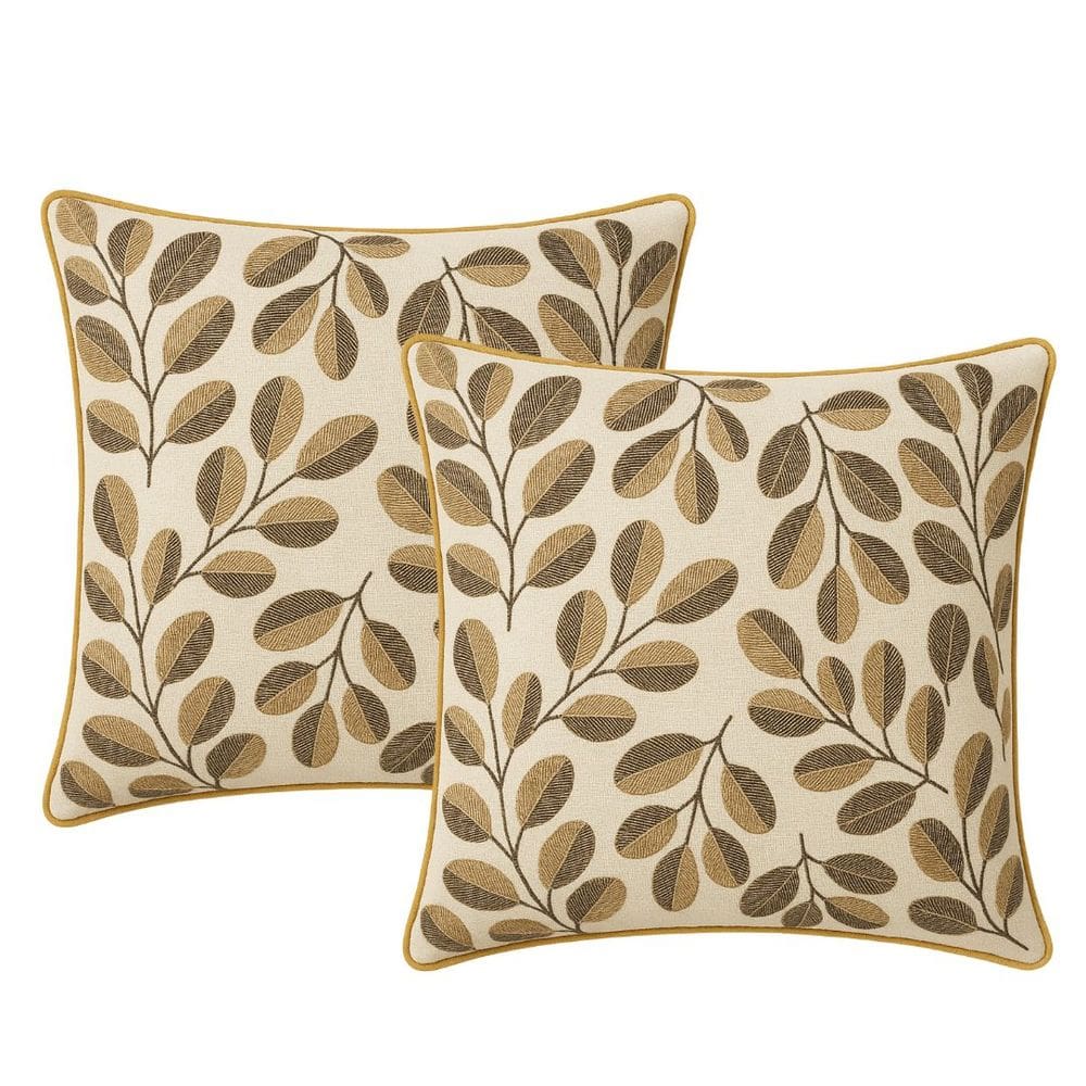 Jogo 2 Almofadas Decorativa Daphne Folhagens Creme Com Enchimento 42x42cm - Jolitex