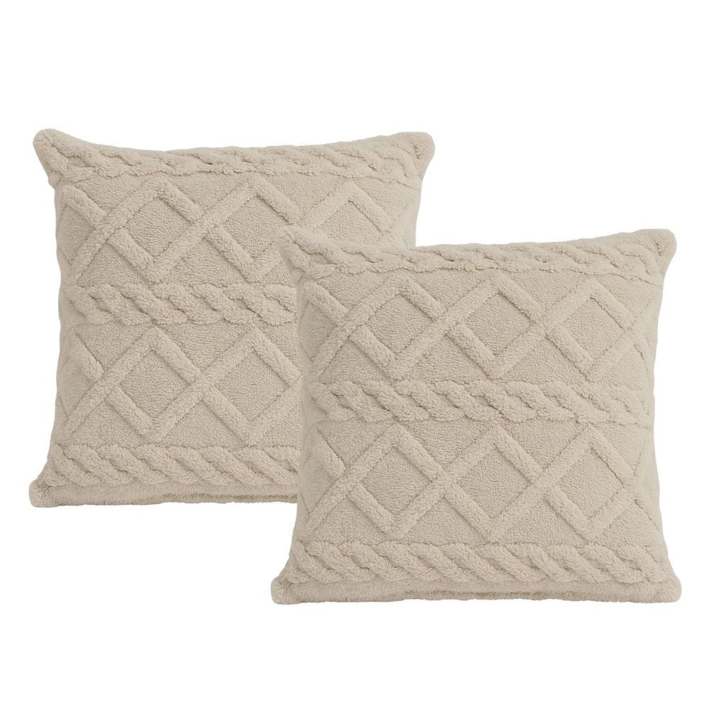 Jogo 2 Almofadas Decorativa Cheia Winter Felpudo Bege Com Enchimento 42x42cm - Jolitex