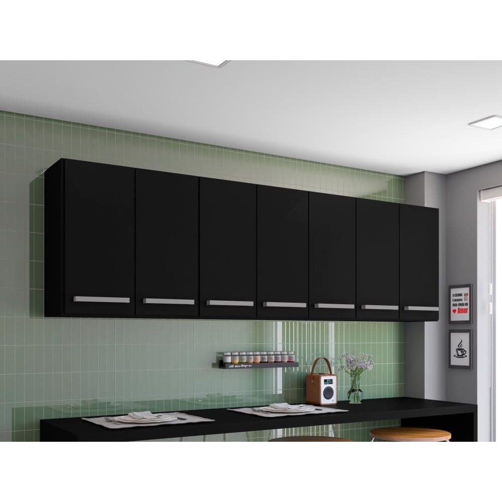 Armario De Cozinha Aereo 7 Portas Preto Bangladesh Bela Casa