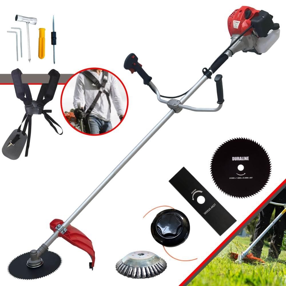Roçadeira Anmax CG430P TB À Gasolina 2T 43cc 9.000rpm 2HP Com Kit 3 Lâminas de Corte, Carretel de Nylon e Escova de Aço Circular 38 Cerdas