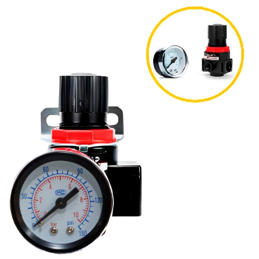 Regulador Pressão Mini Compressor 0 à 150 Psi com Manômetro 1/4 Ar-2000 Rotta 376 Cod - 4003