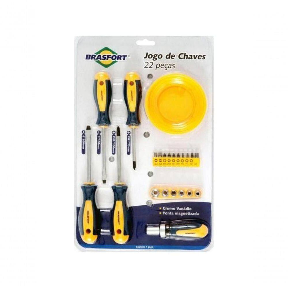 Kit De Chaves Fenda-phillips Com 22 Peças Brasfort