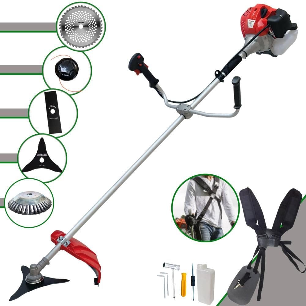 Roçadeira Multifuncional Anmax CG430P-TB À Gasolina 2HP 43cc 9.000rpm Kit de Facas Extras 3 Pontas, Faca 40 Dentes e Escova de Aço 38 Cerdas