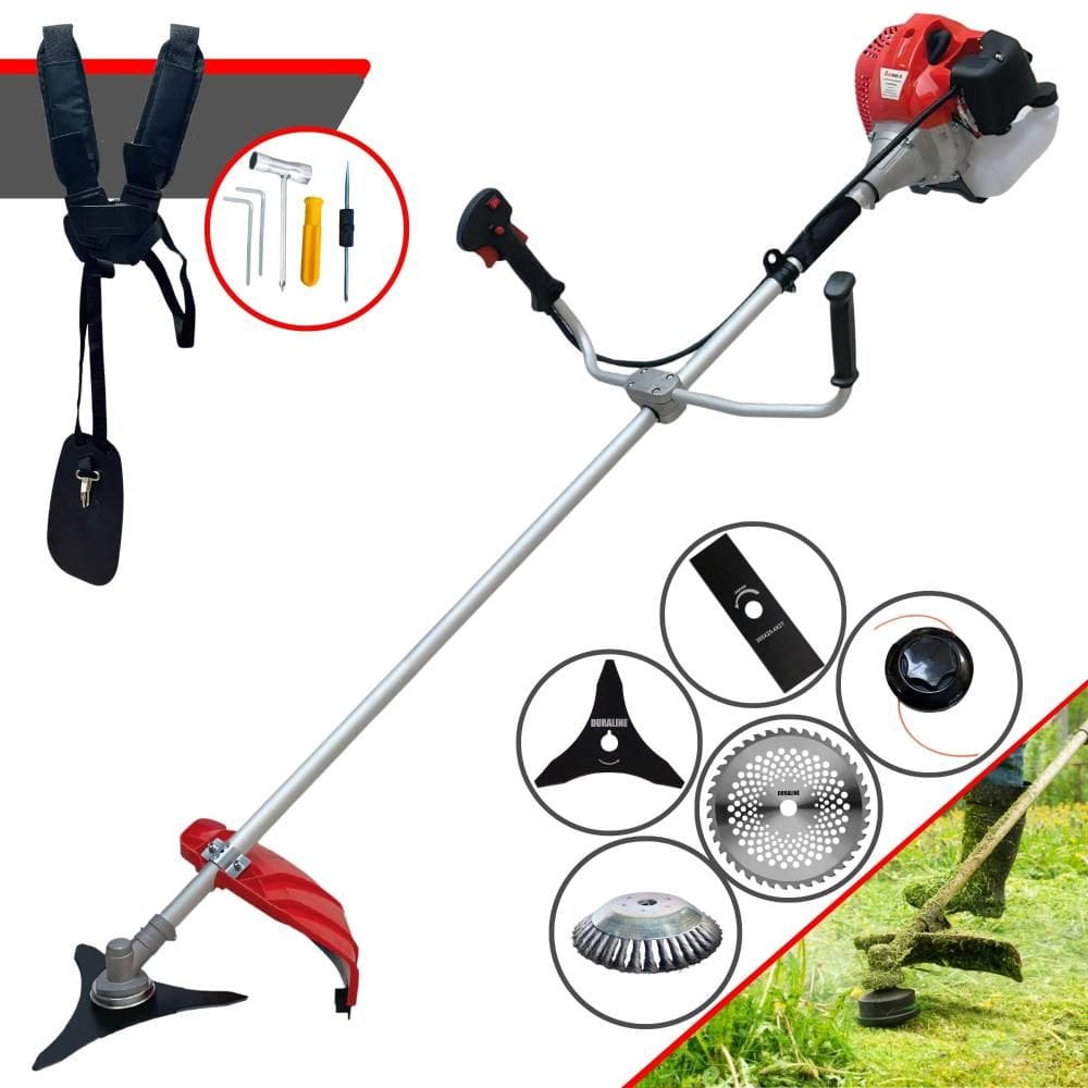 Roçadeira Aparador de Grama À Gasolina Anmax CG430P-TB 43cc 2HP 9.000rpm + Lâmina 3 Pontas + Lâmina 40 Dentes + Escova de Aço 38 Cerdas