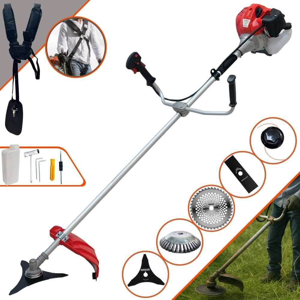 Roçadeira Anmax CG430P-TB À Gasolina 43cc 2HP 5 Em 1 Com Carretel Nylon + Lâmina 2 Pontas + Lâmina 3 Pontas + Lâmina 40 Dentes + Escova 38 Cerdas