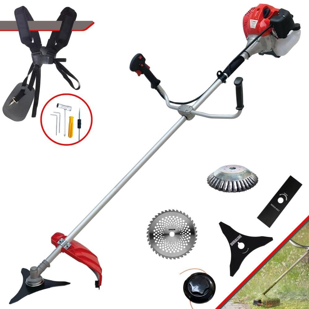 Roçadeira Anmax CG430-P À Gasolina 43cc 2HP 9.000rpm Multifuncional Com Carretel + Faca 2 Pontas e 3 Pontas + Faca 40 Dentes + Escova Rotativa