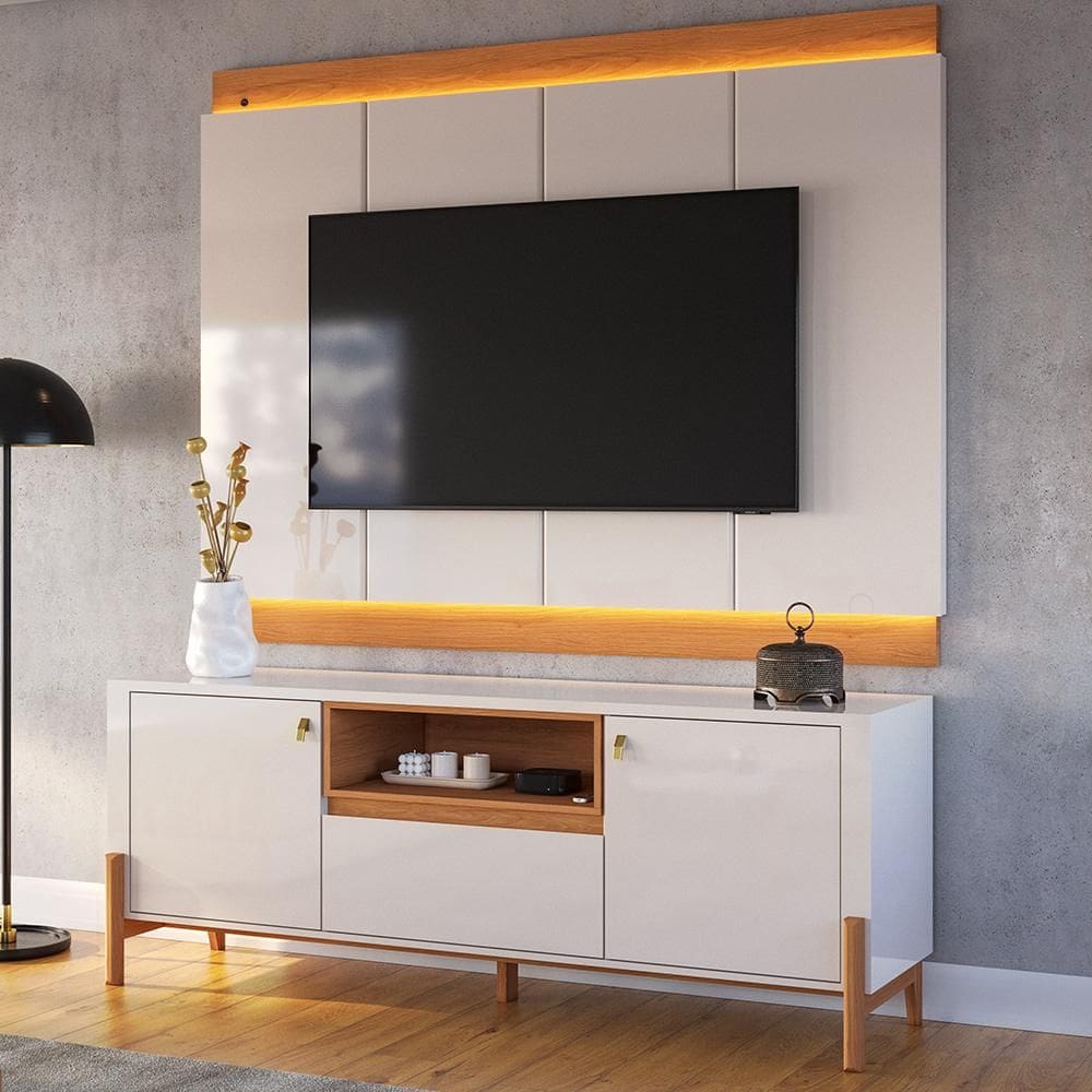Painel Marrocos 2.07 Com Led + Rack Bancada Gliss 1.8 Lukaliam Móveis