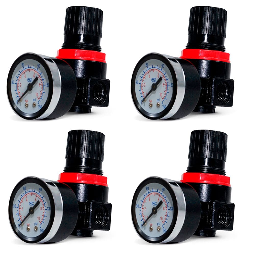 4 Reguladores Pressão Mini Compressor 0 à 150 Psi com Manômetro 1/4 Ar-2000 Rotta 376 Cod - 4003