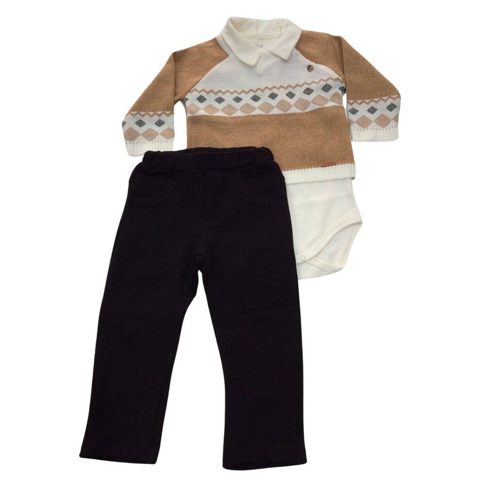 Conjunto inverno bebê 3 peças masc Noruega Marrom e Preto