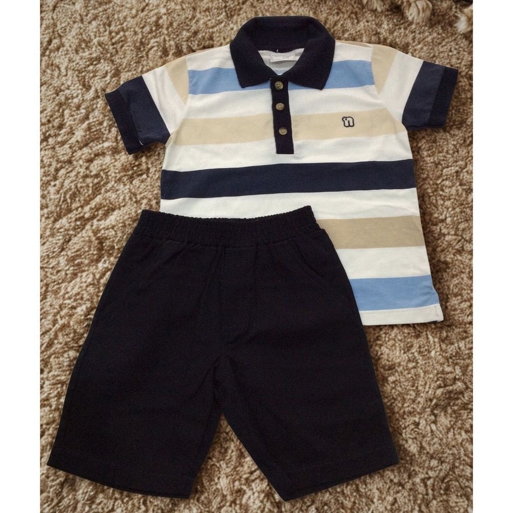 Conjunto polo infantil masc Noruega Marinho com listras