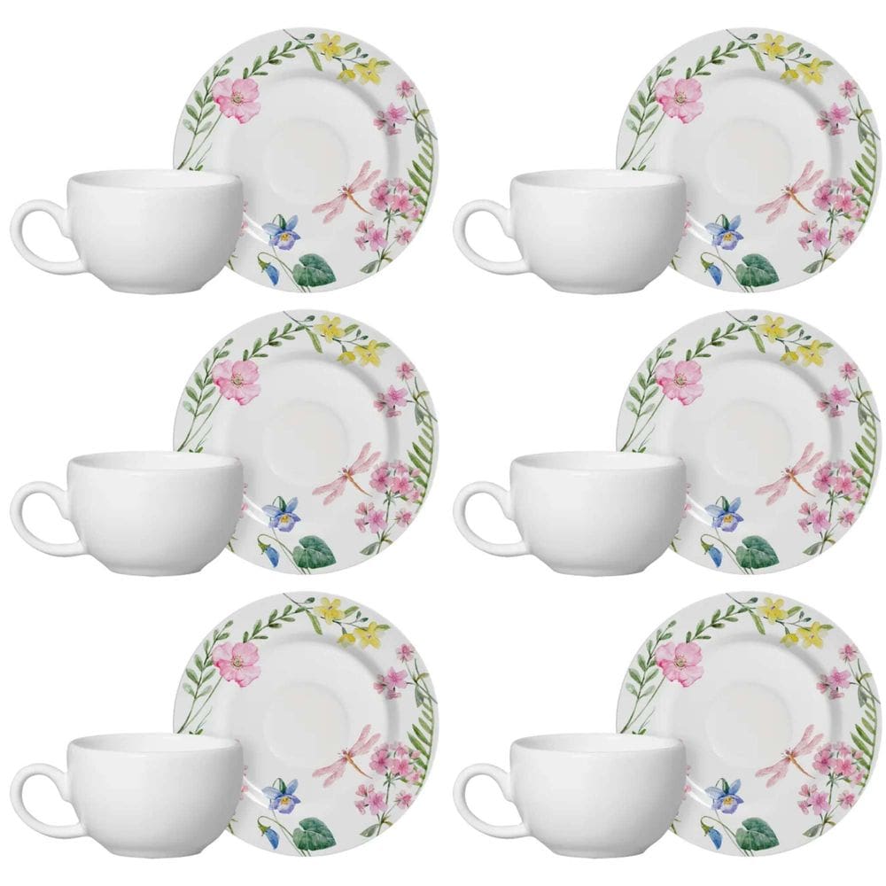 Conjunto de 6 Xícaras de Café com Pires de Cerâmica Lelis 85ml - Alleanza