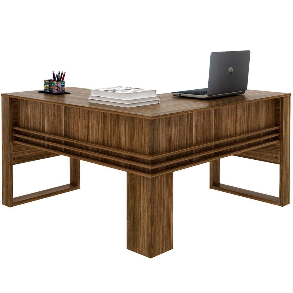 Mesa de Canto para Escritório em L Angular Detalhe Ripado