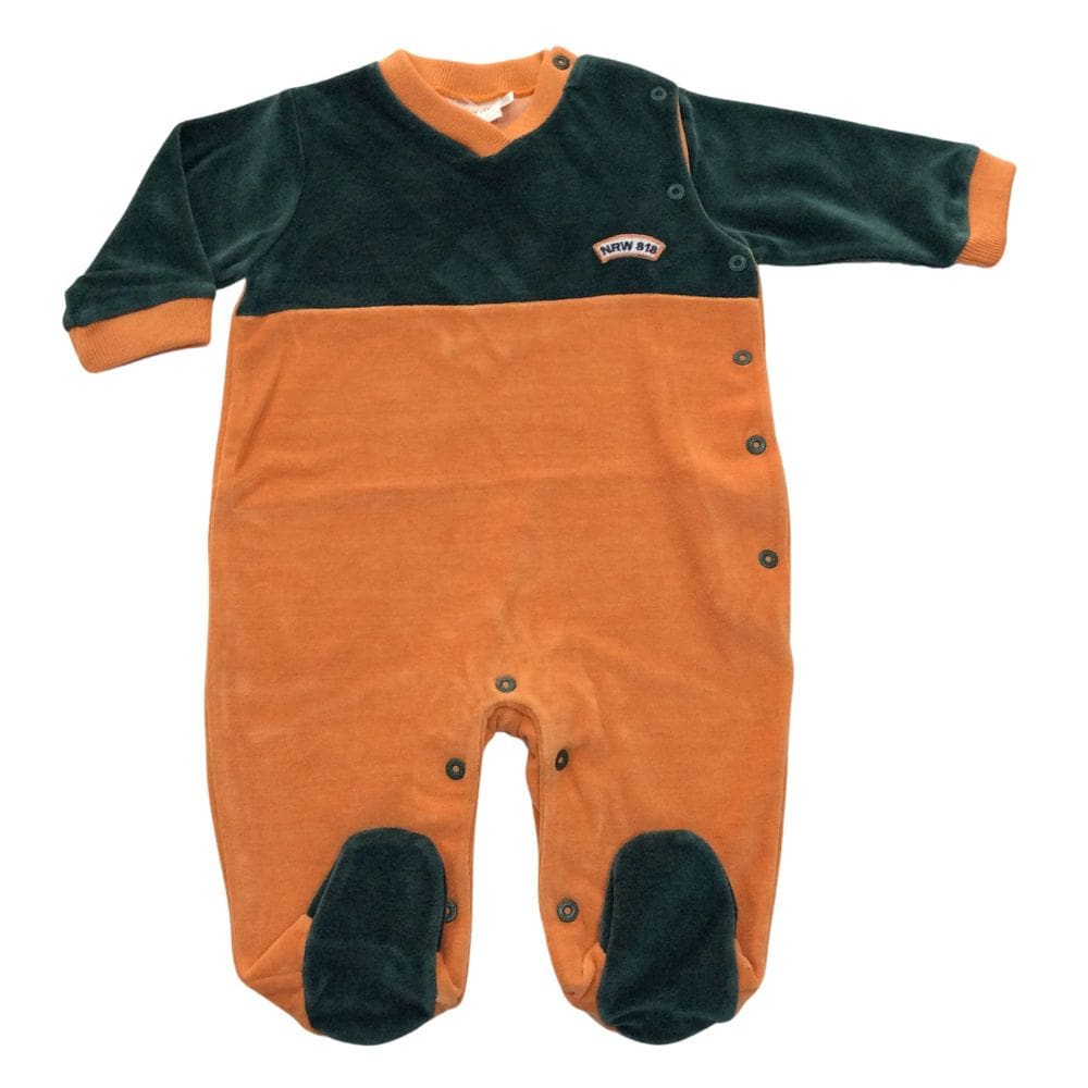 Macacão bebê masc Noruega Laranja e Verde plush