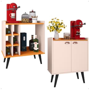 Kit Sala Jantar Cozinha Aparador Baden Adega Nicho Buffet Linea 2 Portas Puxador Concha Cantinho Café Off White/Cinamomo - Lojas RPM