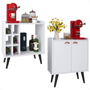 Kit Sala Jantar Cozinha Aparador Baden Adega Nicho Buffet Linea 2 Portas Puxador Concha Cantinho Café Branco - Lojas RPM