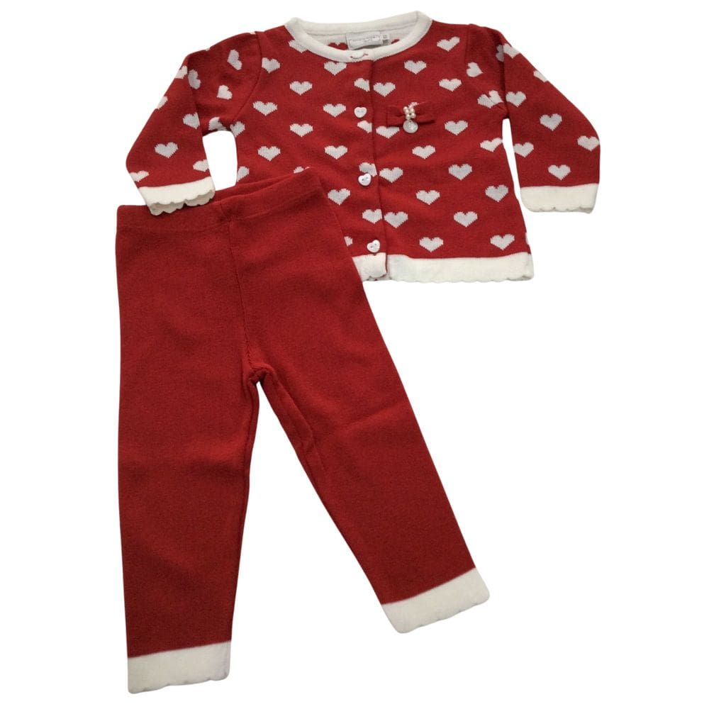 Conjunto fem frio bebê Tricot Noruega Vermelho corações