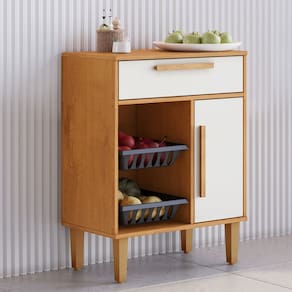 Armário de Cozinha 1 Porta 1 Gaveta com Fruteira Natural/Off White - Kaiki Móveis