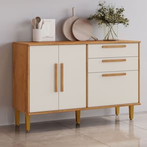 Balcão de Cozinha Lorena 3 Portas 2 Gavetas Natural/Off White - Kaiki Móveis