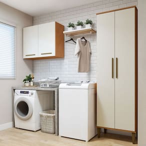Lavanderia Completa São Gonçalo 4 Portas 6 Prateleiras Natural/Off White - Kaiki Móveis