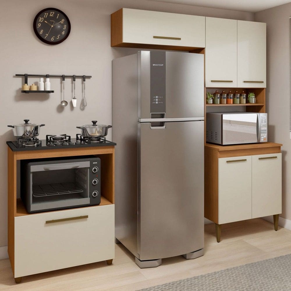 Cozinha Compacta Blumenau 6 Portas 3 Prateleiras Natural/Off White - Kaiki Móveis