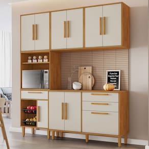 Cozinha Compacta Lorena 10 Portas 2 Gavetas com Fruteira Natural/Off White - Kaiki Móveis