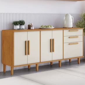 Balcão de Cozinha Lorena 5 Portas 2 Gavetas Natural/Off White - Kaiki Móveis