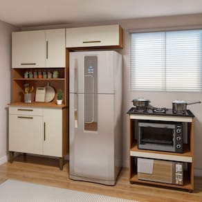 Cozinha Compacta Barueri 5 Portas 1 Gaveta Natural/Off White - Kaiki Móveis
