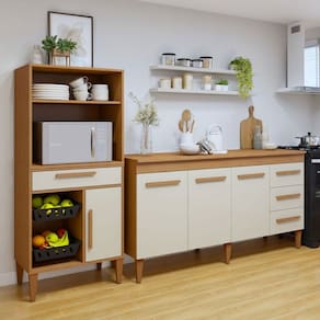 Cozinha Compacta Sorocaba 4 Portas 4 Gavetas Natural - Kaiki Móveis