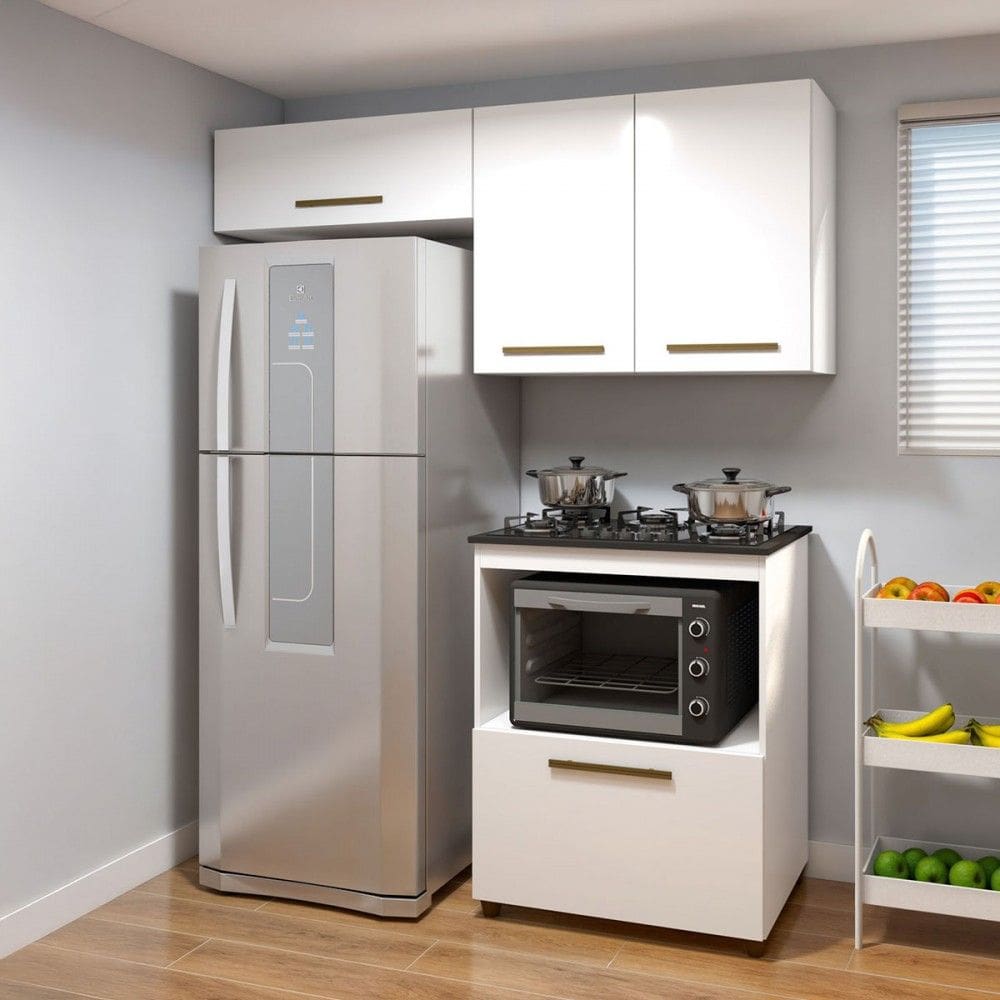 Cozinha Compacta 4 Portas Natural/Off White - Kaiki Móveis
