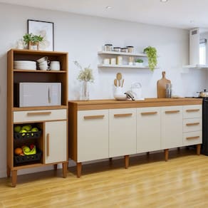 Cozinha Compacta Cuiaba 5 Portas 4 Gavetas Natural - Kaiki Móveis