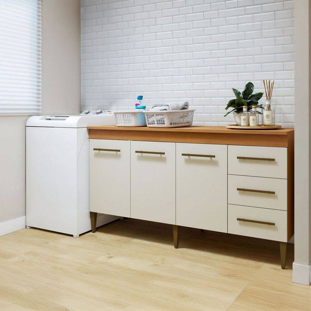 Armário Multiuso Nova Iguaçu 3 Portas 3 Gavetas Natural/Off White - Kaki Móveis