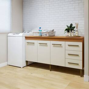 Armário Multiuso Nova Iguaçu 3 Portas 3 Gavetas Natural/Off White - Kaki Móveis